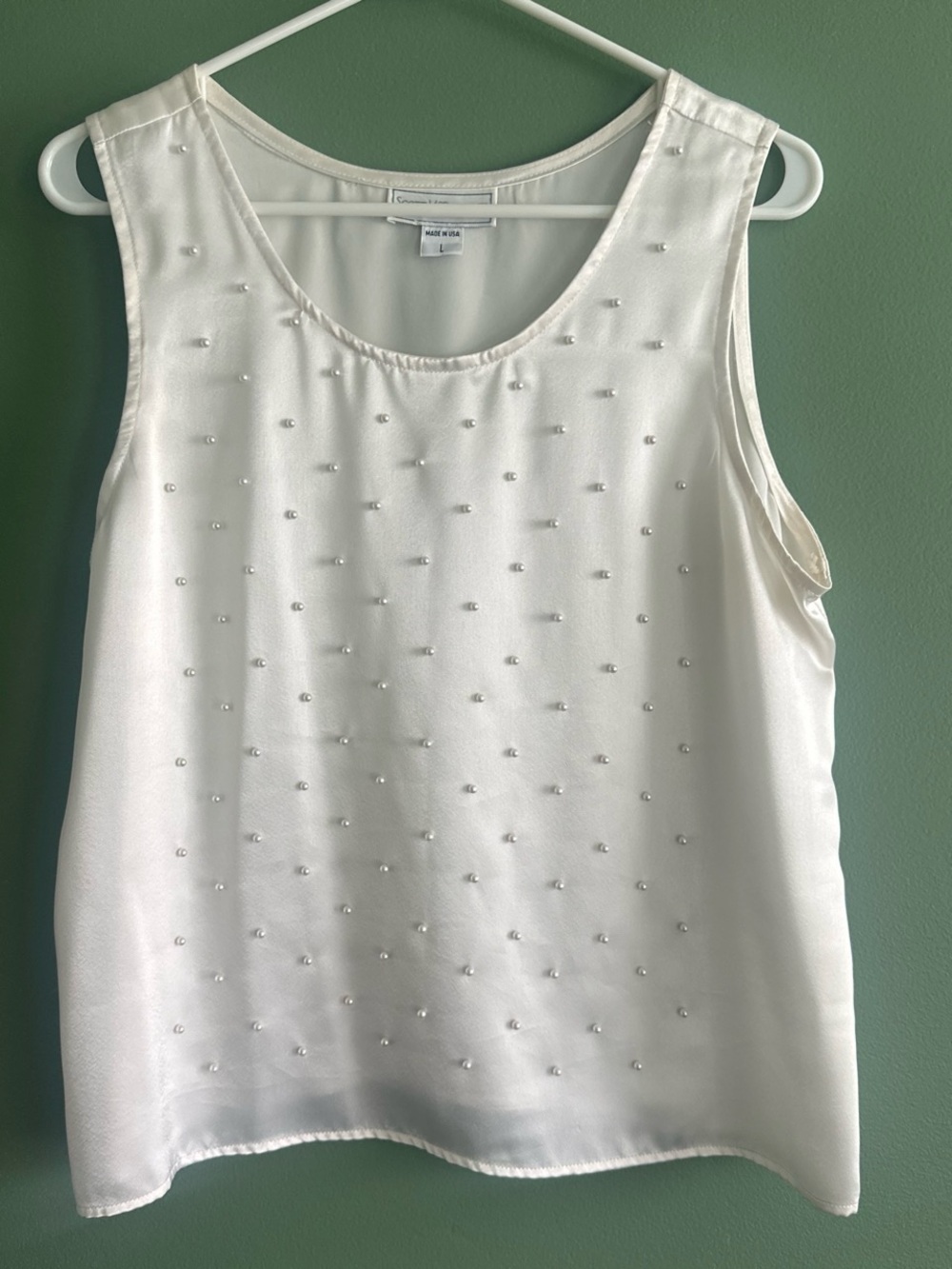 Scott McClintock White Satin Beaded Sleeveless Tank